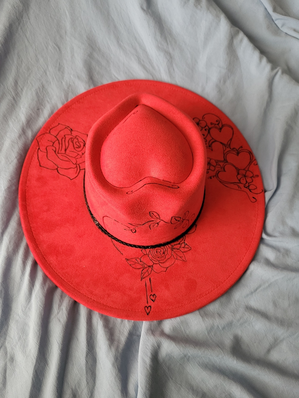 Red Women's Hand Burned Fedora